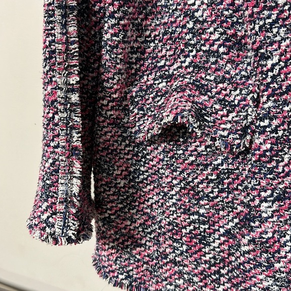 Chicos pink & blue marled nubby mid weight cardigan sweater with fringe, XL - Picture 7 of 10